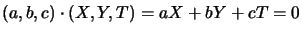 $(a,b,c)\cdot(X,Y,T)=aX + bY + cT = 0$